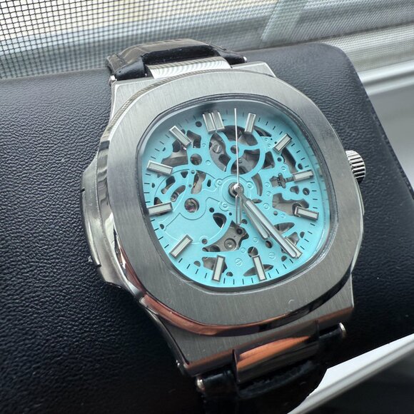 seiko mod tiffany blue skeleton nautilus automatic watch - Picture 2 of 7